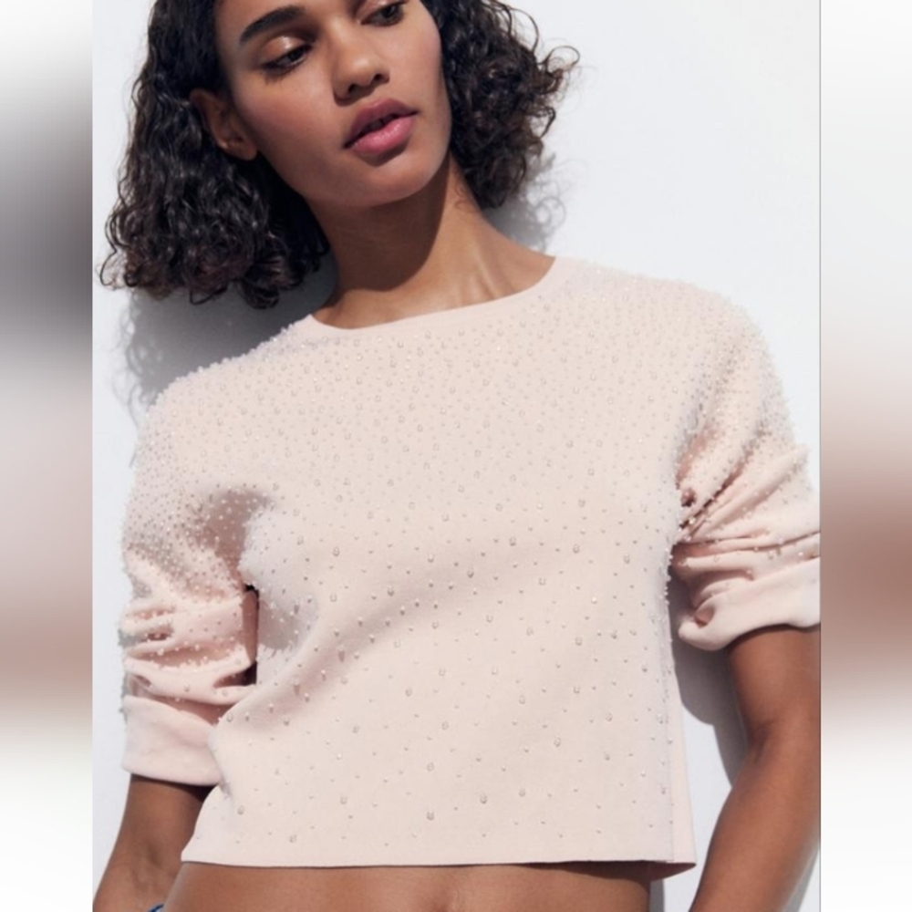 Zara Beaded Knit Cropped Top